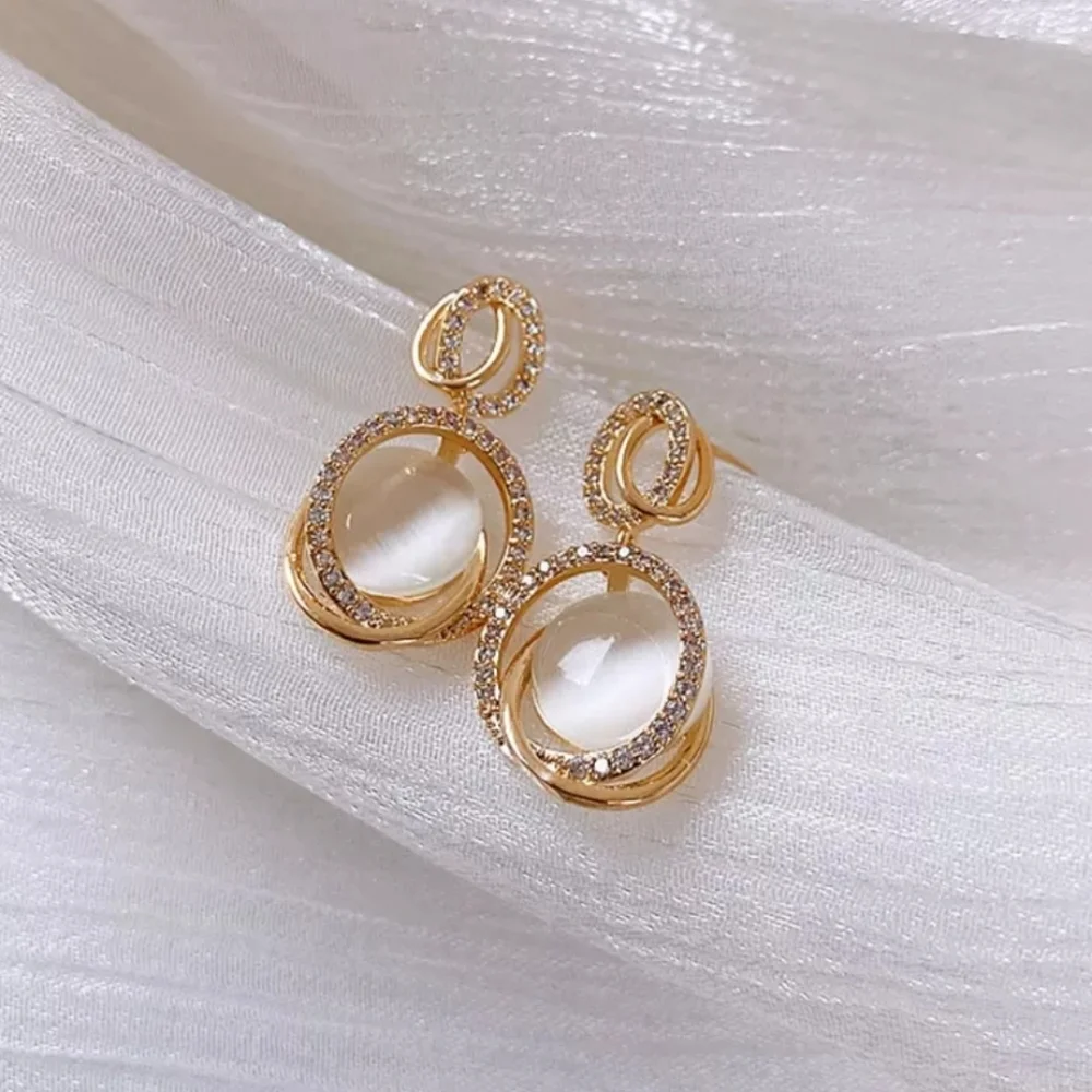 Goldtone Rhinestone Round Dangle Earrings - Picture 3 of 6